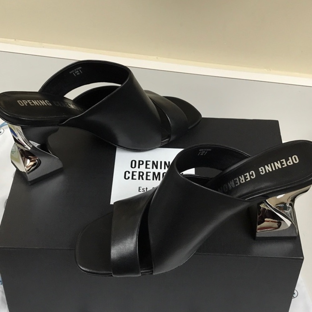 Opening Ceremony Beautiful Black Leather Open Toe Mules Never Used